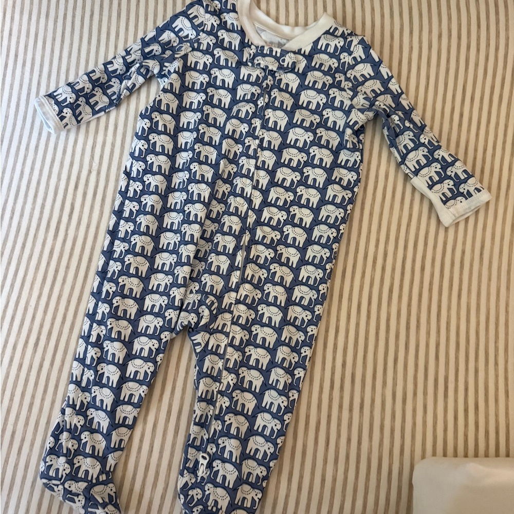 Roller Rabbit Blue and White Elephant Print Footie
